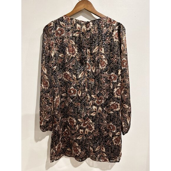 LULUS Ashford Dark Floral Print Long Sleeve Shift Dress Size Small - Picture 4 of 7